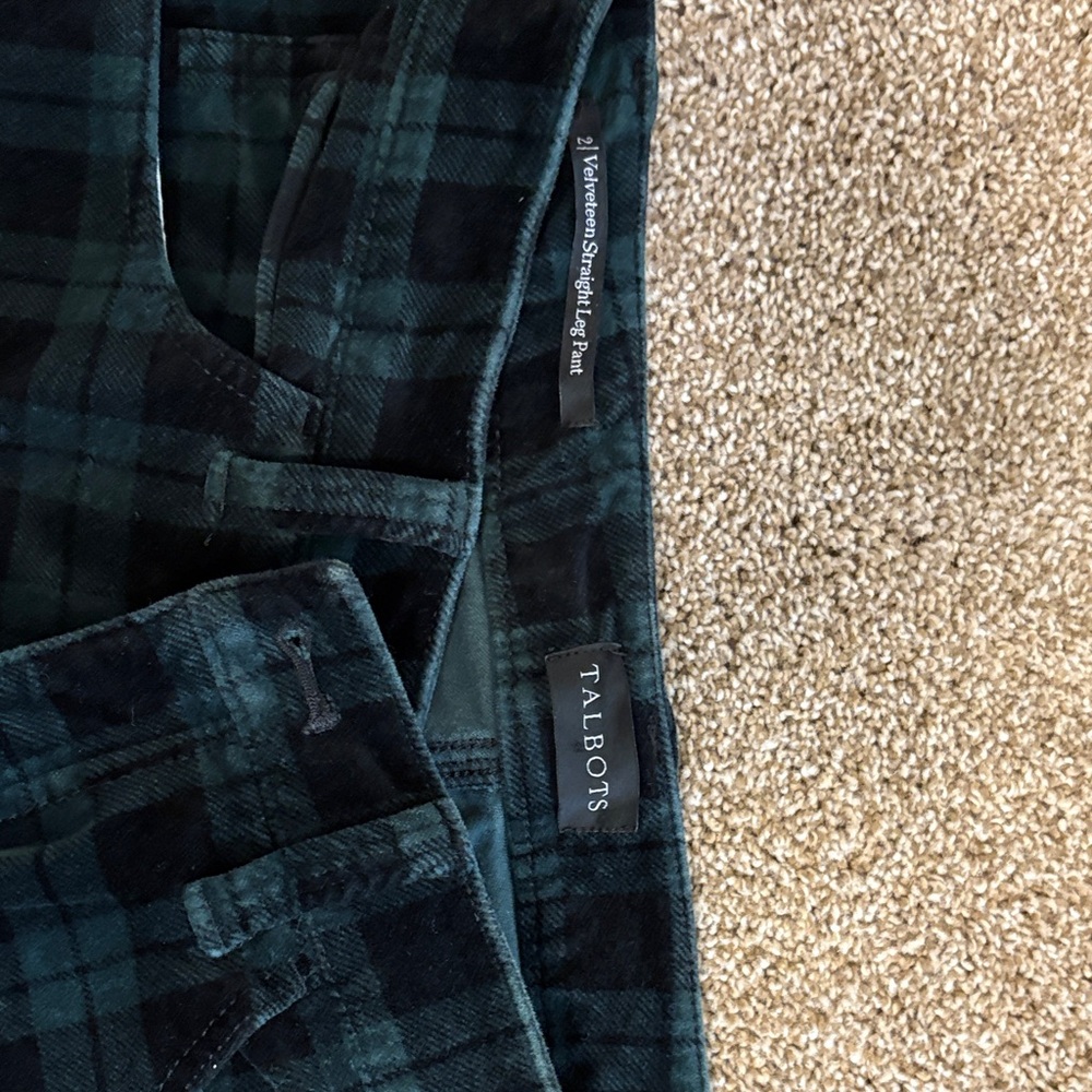 Talbots Dark Green and Black Checkered corduroy misses size 2 pants